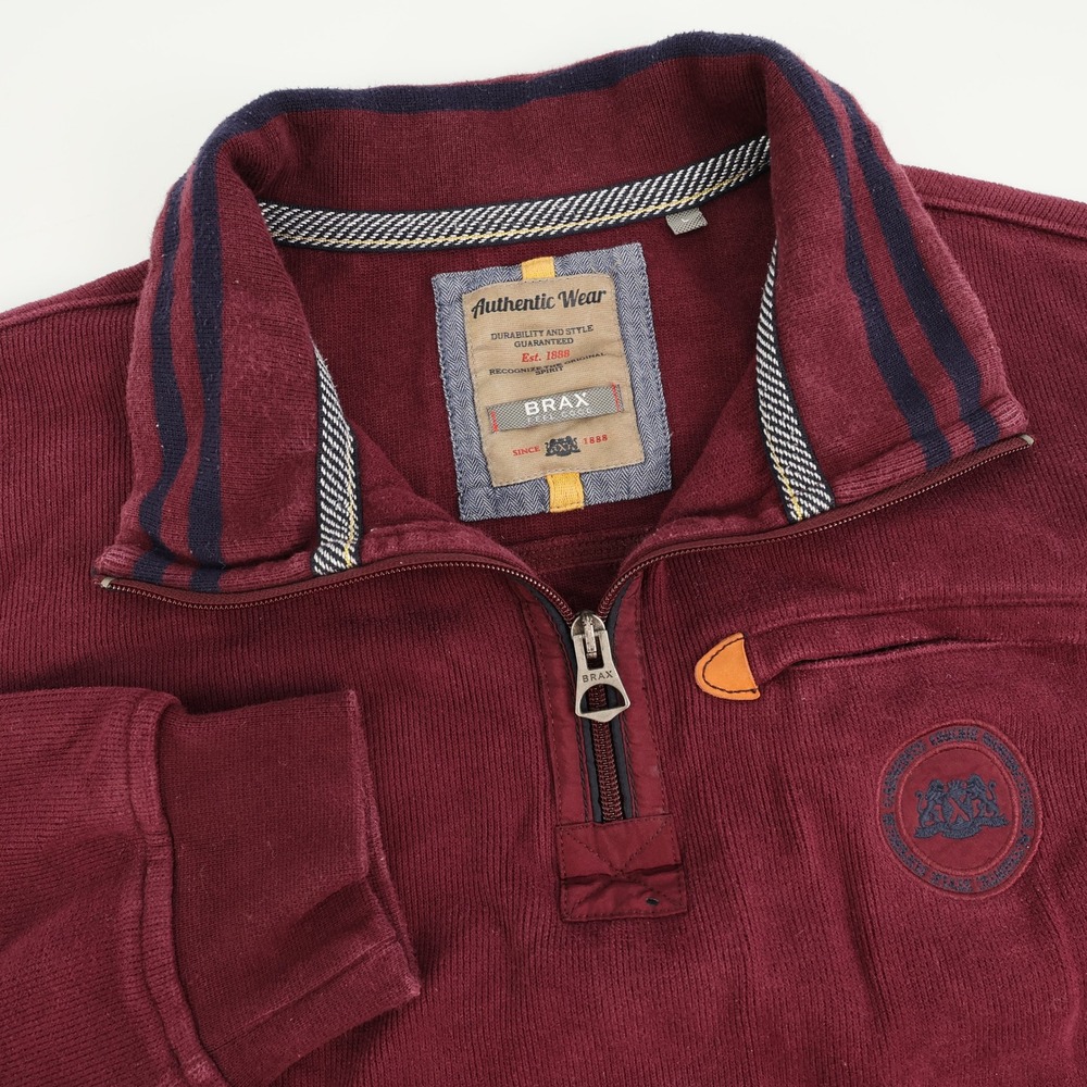 Brax Authentic Wear Mens‎ 1/4 Zip Pullover Burgundy Casual Sweatshirt Large